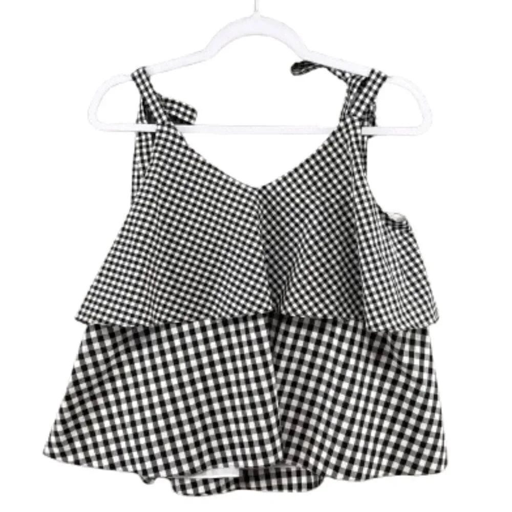 NWT Prose & Poetry Gingham Tank Top Black and White Combo XS Cotton